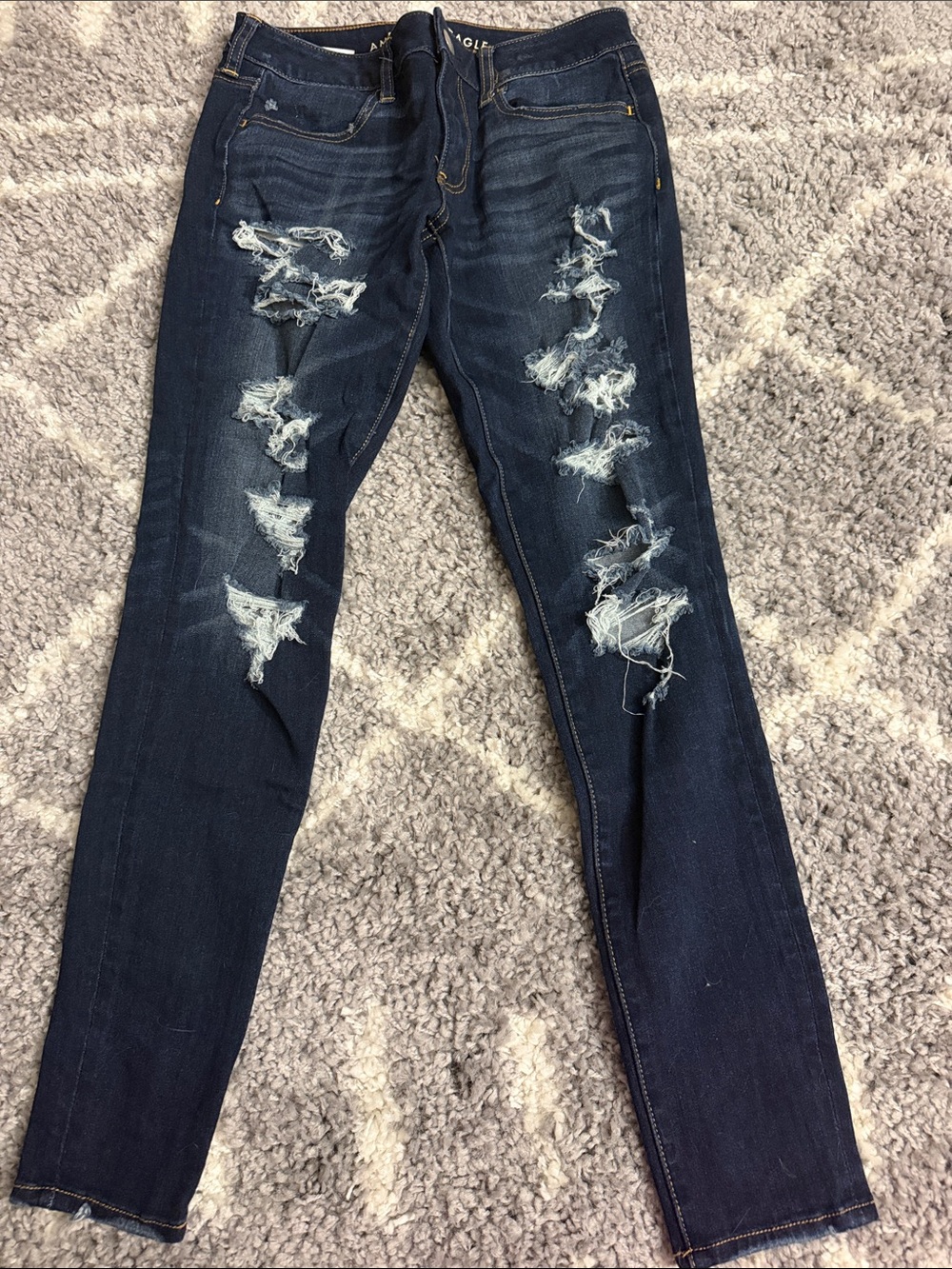 American Eagle Outfitters Dark Blue Distressed Skinny Jeans
